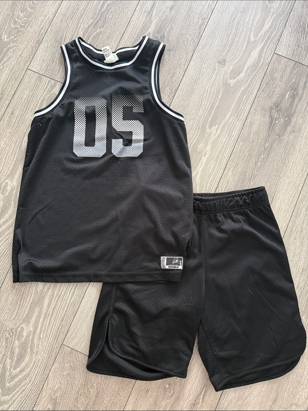 H&M Black Athletic Mesh Kids Matching Set with White Trim